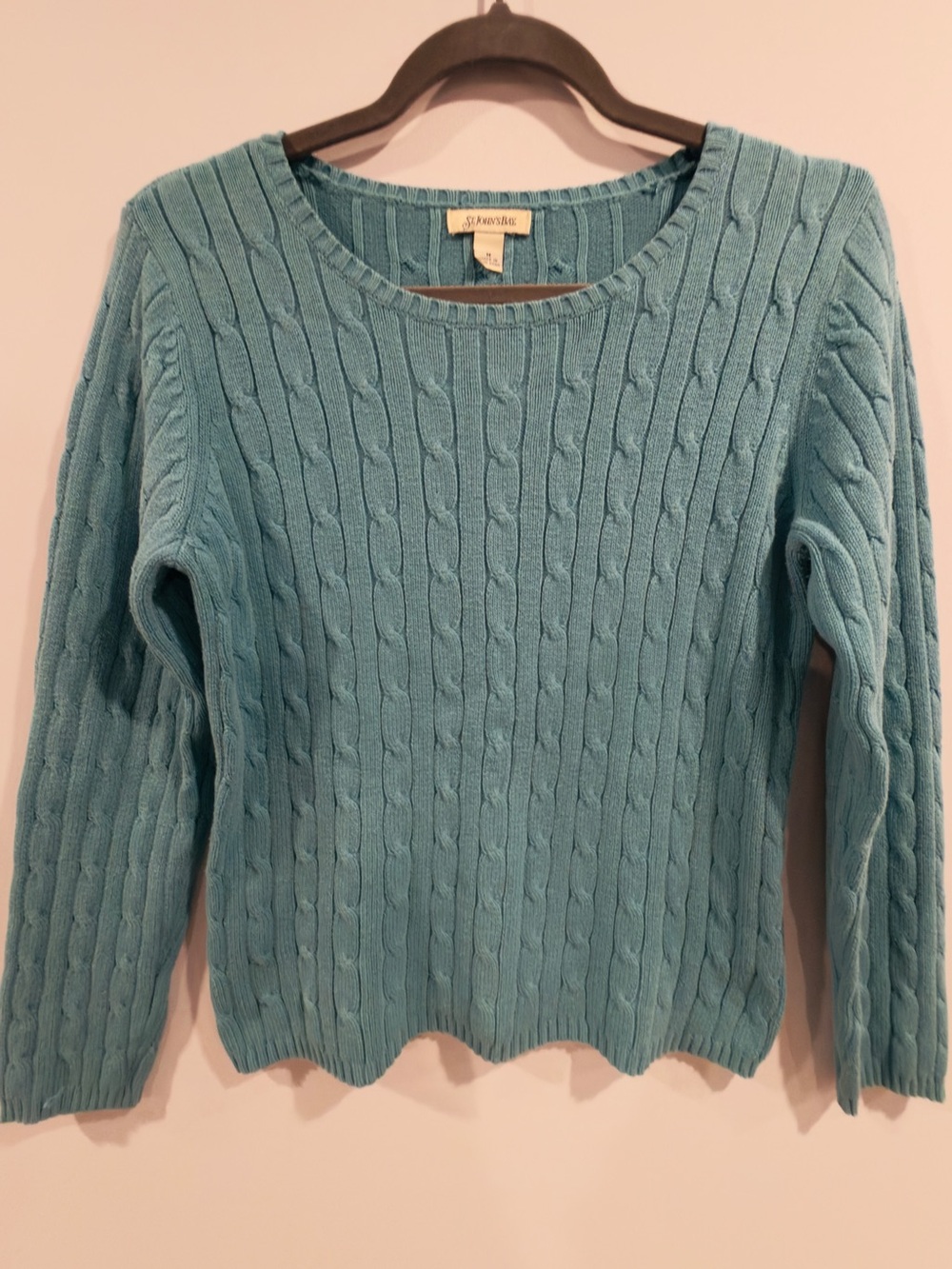 St. John’s Bay Teal Cable Knit Sweater Medium Cotton Nylon